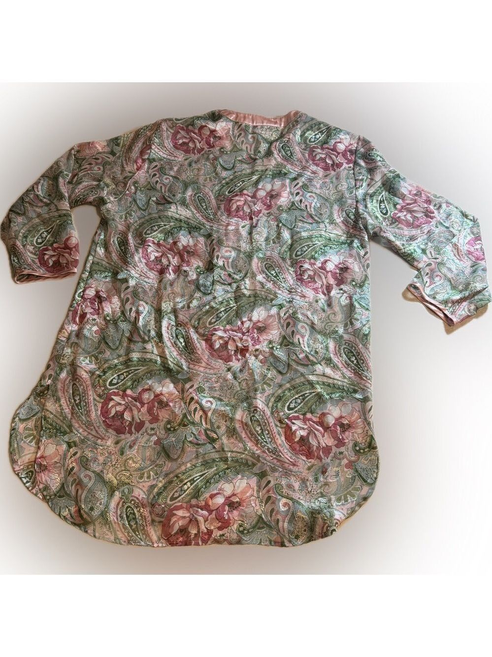 Victoria's Secret Gold Label Paisley Pink Floral Robe Nightgown Women’s P/S - Picture 8 of 10